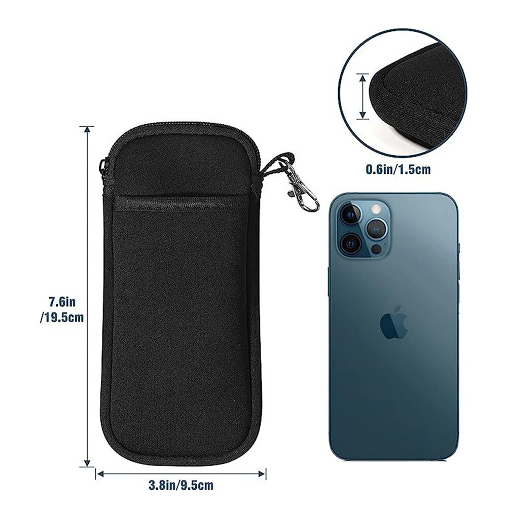 (image for) Portable Soft Zipper Glasses Bag with Buckle Lightweight Double Pockets Case can Store Mobile Phones, Headphones, Bank Cards Mini Storage Bag