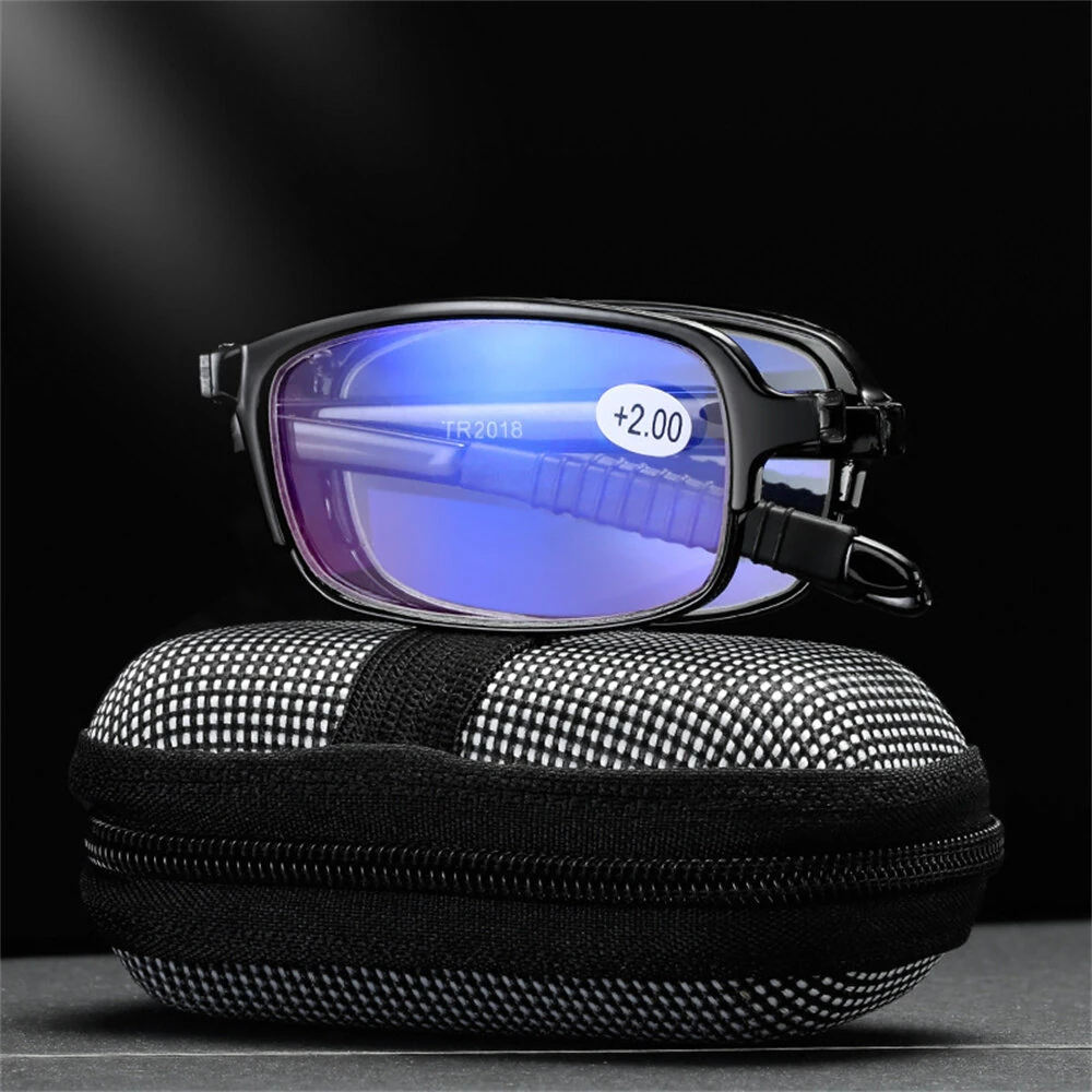 (image for) TR90 Folding Reading Glasses with Zipper Case Unisex Portable Lightweight Presbyopic Eyeglasses Readers Eyewear +1.5 ~ 3.5